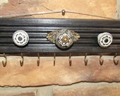 Wall Hanging Jewelry Organizer Rack, Necklace Rack Hanger, Jewelry Rack Hanger, Jewelry Storage, Black Wood with Black Grey Knobs