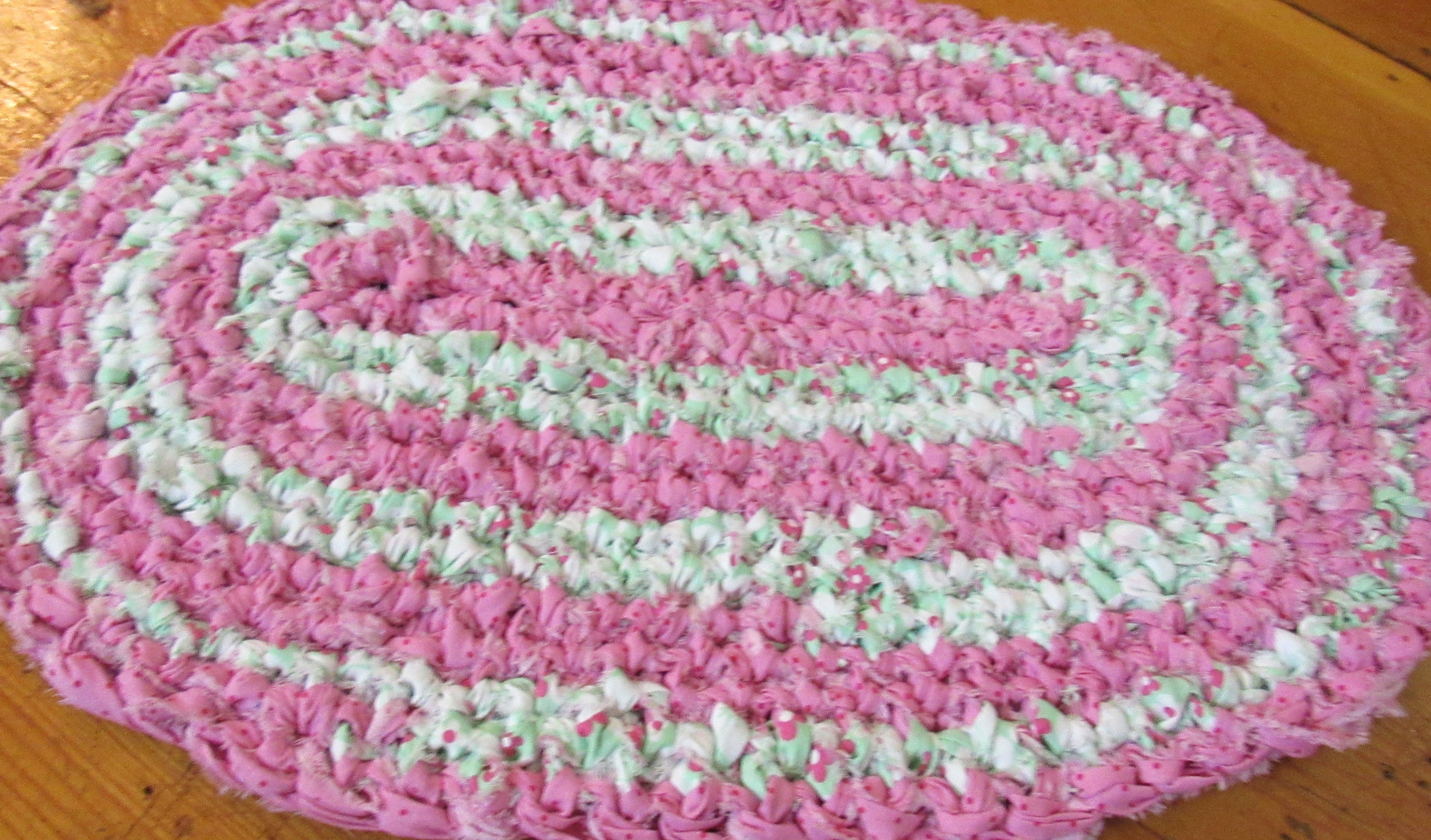 Crocheted Rag Rug, 23X15 Inches, Hand Made, New Cotton Fabric, Rose ...