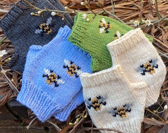 Honey Bee Mittens KNITTING PATTERN, Fingerless Mittens to fit children to adults, instant download
