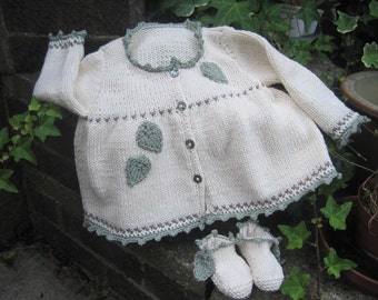 Baby&#39;s matinee jacket and booties, Fearne, BABY KNITTING PATTERN in pdf, Baby Cardigan, Baby Booties, Instant Download, Baby Shower Gift