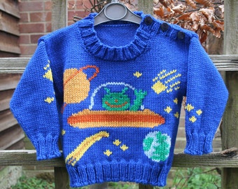 KNITTING PDF PATTERN - Aliens in Space - Toddler&#39;s Sweater
