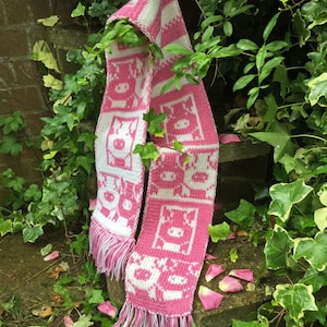 KNITTING PATTERN in PDF - Pink Pigs Scarf - Double Knitting technique - Instant Download