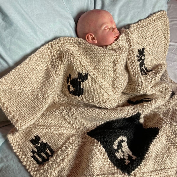 Black Cat Knit Pattern Print Blanket