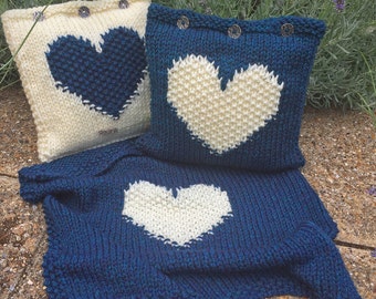Heart Baby Blanket and Cushion Cover KNITTING PATTERNS in pdf, 2 pattern discount, Baby Shower DIY gift, Newborn gift, Instant Download