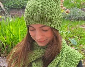 Beanie Hat and Scarf KNITTING PATTERNS in PDF, Dot Stitch pattern, Instant Download