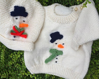 Snowman Baby or Toddler Sweater and Baby Hat KNITTING pdf PATTERNS; 2 pattern deal. DIY gift, baby showers or photo prop. Instant Download.