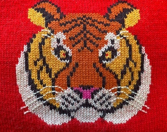 Gráfico de tricô de tigre, padrão de tricô de grandes felinos, download instantâneo em PDF