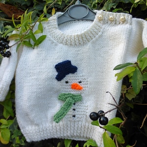 Christmas Baby Jumper Knitting Pattern - Snowman Sweater