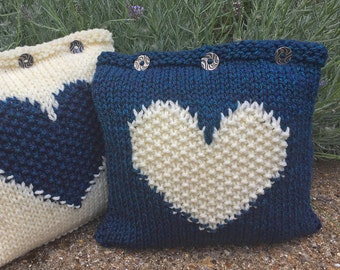 Heart Cushion Cover Knitting Pattern - Moss Stitch Heart