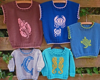 Child’s Sweater Knitting Pattern - Sea Life Motifs - Instant Download
