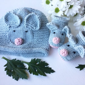 BABY KNITTING PATTERNS in pdf- Little Mouse Baby Hat and Little Mice Baby Booties - 2 pattern deal - Instant Download