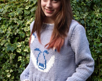 Wolf Sweater KNITTING PATTERN in pdf | DIY pattern to make a Woodley Wolf jumper for teens or Women in chunky yarn, instant download pattern
