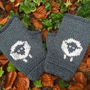 Woolly Sheep Mittens KNITTING PATTERN in pdf | DIY pattern to make Fingerless Mittens/Gloves with sheep motifs in Child to Adult sizes