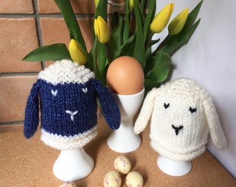 Egg Cosy KNITTING PATTERN in pdf - Easter Sheep Egg Cosies, DIY homeware pattern, Easter gift for children, Instant Download