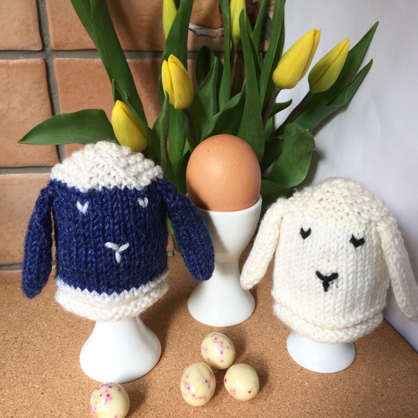 Egg Cosy KNITTING PATTERN in pdf - Easter Sheep Egg Cosies, DIY homeware pattern, Easter gift for children, Instant Download