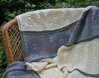 Modello a maglia per coperta per bambini con pecore - Download istantaneo