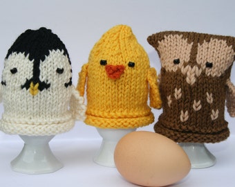 Owl, Chick and Penguin Egg Cozies - KNITTING PDF PATTERN