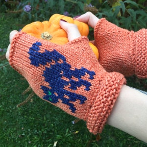 KNITTING PATTERN in PDF to make Black Cat Fingerless Mitts, Halloween Mittens, Child, Teen and Adult sizes, Autumn and Fall Accessories