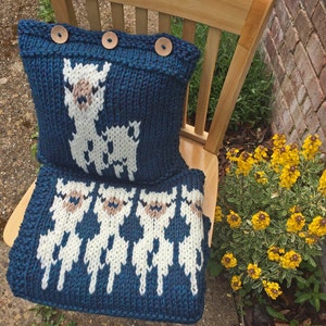 Manta para bebé y funda de almohada PATRONES DE TEJIDO con Alpacas; Haga de esta manta y funda de cojín un lindo regalo para bebé. Descarga instantánea