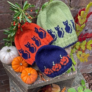 Halloween Cat and Pumpkin Hats KNITTING PATTERN in PDF, Instant Download