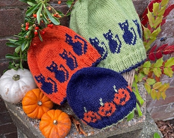 Halloween katten- en pompoenmutsen BREIPATROON in pdf, directe download