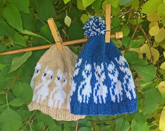 Baby Alpacas Hat KNITTING PATTERN - DIY beanie pattern for a baby shower, photo prop, newborn gift, sizes 0 to 18 months, instant download