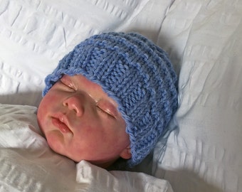 Beanie Hat KNITTING PATTERN in PDF to make this Fleck Stitch Beanie, new born to adult sizes. Textured hat pattern for instant download.
