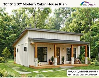 Modern Farmhouse Cabin House Plan – 2 Bedroom Single-Story Home | PDF | Editable CAD File