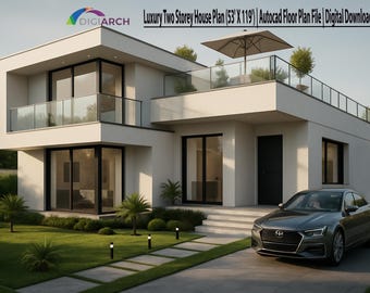 Luxury Two Storey House Plan (53' X 119') | Autocad Floor Plan File | Digital Download