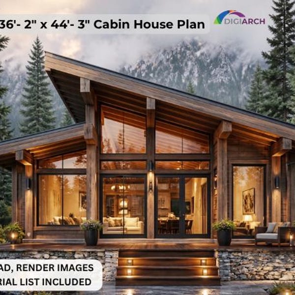 3 Bedroom Modern Cabin House Plan | PDF & CAD File