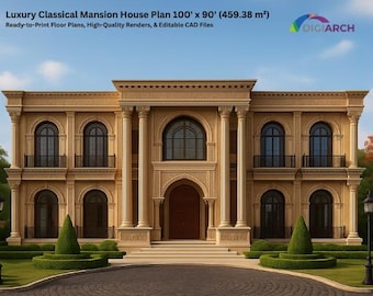 Luxury Classical Mansion House Plan 100' x 90' (PDF) | CAD Drawing