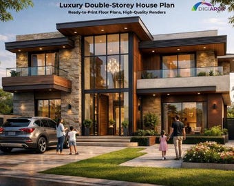 Luxury Two Storey House Plan (55'11" x 78'6") | Autocad Floor Plan File | Complete Set