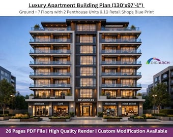 Luxury Apartment Building Plan – Ground + 7 Floors, 2 Penthouses, 10 Shops
