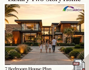 Luxury 7 Bedroom Modern House Plan PDF | 10445 Sq Ft Contemporary Mansion Blueprint | Two Story Home Architectural Drawing Package