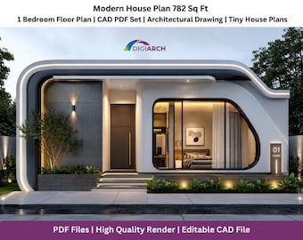 Modern 782 Sq Ft House Plan | 1 Bedroom Compact Design (CAD PDF Set)