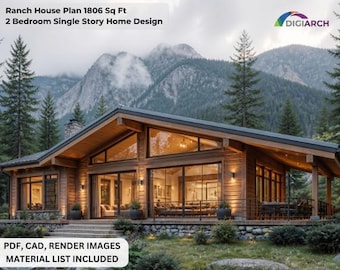 Modern Forest Cabin House Plan 1806 Sq Ft | 2 Bedroom Single Story Home Design PDF