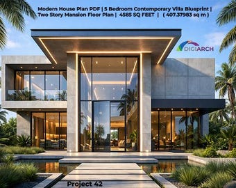Modern 5 Bedroom Villa Floor Plan | Two Story Mansion Blueprint (PDF Download)