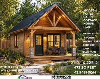 Tiny Cabin House Plan | 1 Bedroom Forest Retreat Cabin | Scandinavian Micro Cottage Design | PDF Architectural Package