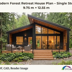 Modern Forest Cabin House Plan | 2 Bedroom Scandinavian Retreat (PDF, CAD)