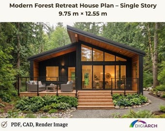 Modern Forest Cabin House Plan | 2 Bedroom Scandinavian Retreat (PDF, CAD)