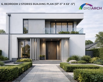 Luxury 5 Bedroom Modern House Plan PDF | G+1 Duplex Architectural Layout | Full Dimension Floor Plan | Contemporary Villa Blueprint Download