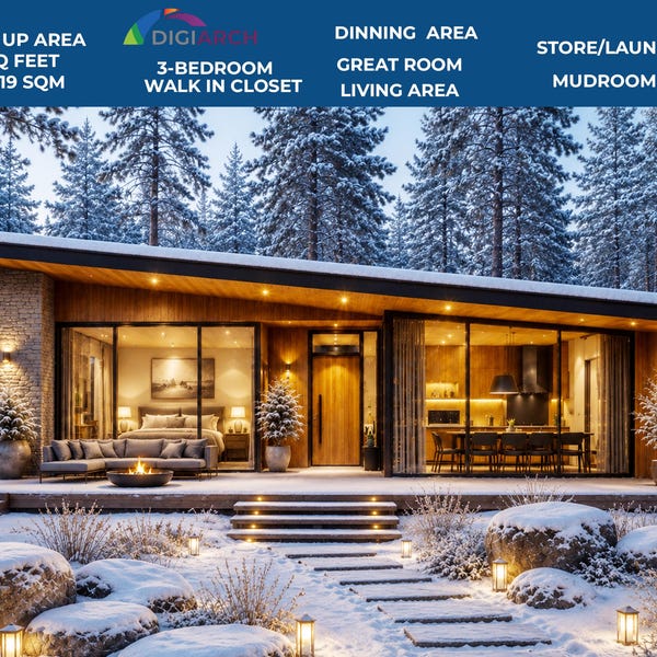 Modern Cabin House Plan 40x60 | 3-Bedroom Forest Retreat Blueprint (PDF & DWG)