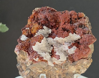 Rare Red Hematite Calcite Crystal Cluster from Mexico | Sparkling Druzy Mineral Specimen | Natural Crystal Collector Display Piece