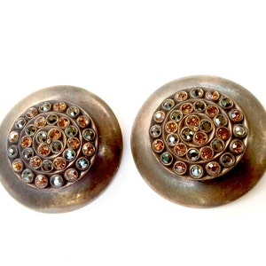 1940&#39;s Brass Rhinestone Round Earrings