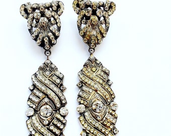 Stunning Long Dangle Rhinestone Earrings Full Glamour Vintage Swag Fashion Jewelry