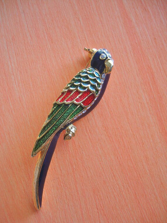 Large Enamel Bird Brooch Multi Color Figural Fashion Jewelry