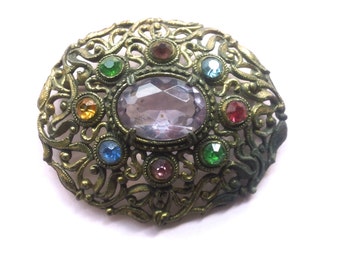 Joyería de la manera antigua de Rhinestone Checo de lavanda púrpura broche Vintage