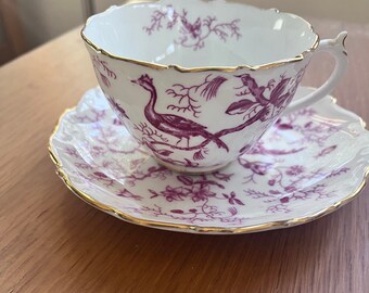 Coalport Teacup & Saucer with Pink Birds Bone China