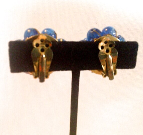 Vintage Blue Beaded Earrings Blue Purple Retro Fa… - image 2