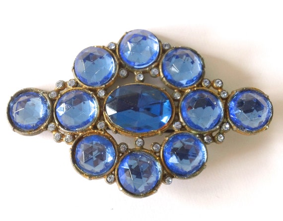 Czech Blue Rhinestone Brooch Vintage Antique Fash… - image 2